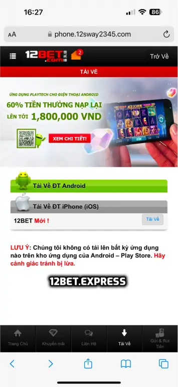 Tải 12bet cho điện thoại Iphone